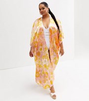 New Look Summer Goddess Orange Paisley Satin Kimono